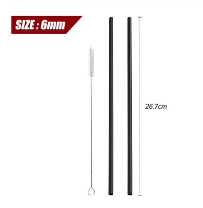 Reusable Stainless Steel Straws - Eco-Friendly Metal Drinking Straws | Rainbow Bent & Straight Set for Cocktails