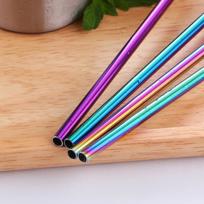 Reusable Stainless Steel Straws - Eco-Friendly Metal Drinking Straws | Rainbow Bent & Straight Set for Cocktails
