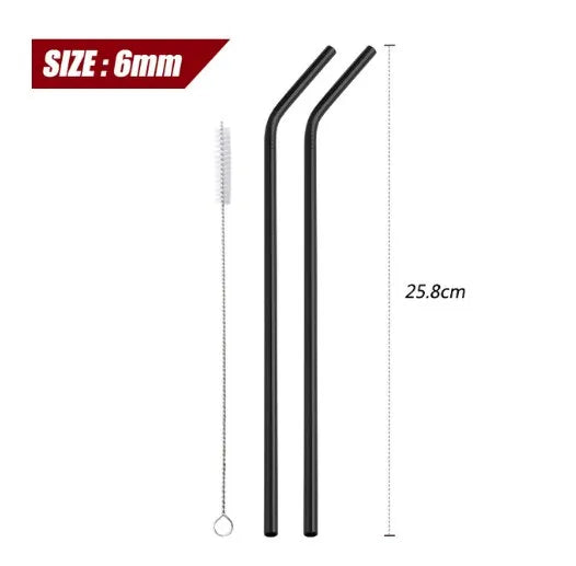 Reusable Stainless Steel Straws - Eco-Friendly Metal Drinking Straws | Rainbow Bent & Straight Set for Cocktails