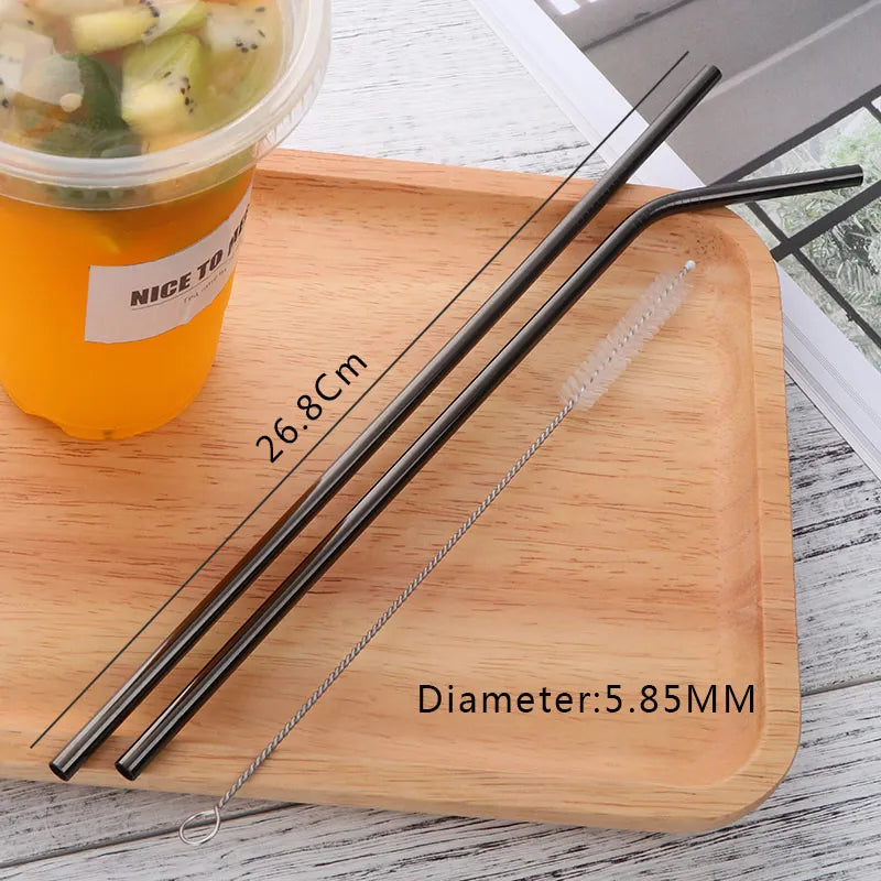 Reusable Stainless Steel Straws - Eco-Friendly Metal Drinking Straws | Rainbow Bent & Straight Set for Cocktails