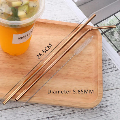Reusable Stainless Steel Straws - Eco-Friendly Metal Drinking Straws | Rainbow Bent & Straight Set for Cocktails