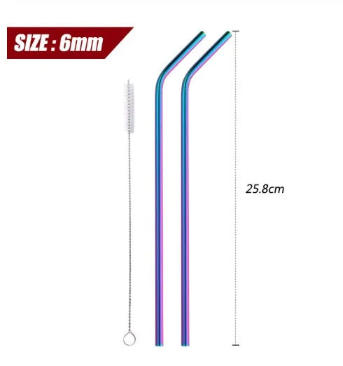 Reusable Stainless Steel Straws - Eco-Friendly Metal Drinking Straws | Rainbow Bent & Straight Set for Cocktails