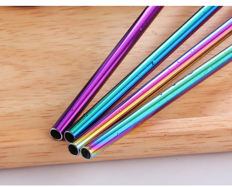 Reusable Stainless Steel Straws - Eco-Friendly Metal Drinking Straws | Rainbow Bent & Straight Set for Cocktails