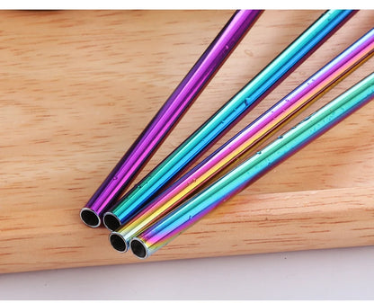 Reusable Stainless Steel Straws - Eco-Friendly Metal Drinking Straws | Rainbow Bent & Straight Set for Cocktails