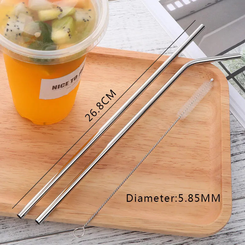 Reusable Stainless Steel Straws - Eco-Friendly Metal Drinking Straws | Rainbow Bent & Straight Set for Cocktails