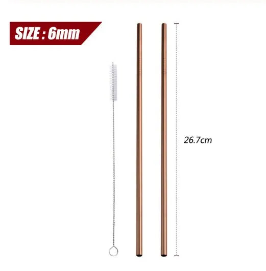 Reusable Stainless Steel Straws - Eco-Friendly Metal Drinking Straws | Rainbow Bent & Straight Set for Cocktails