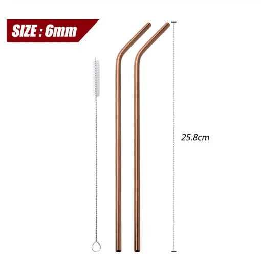 Reusable Stainless Steel Straws - Eco-Friendly Metal Drinking Straws | Rainbow Bent & Straight Set for Cocktails