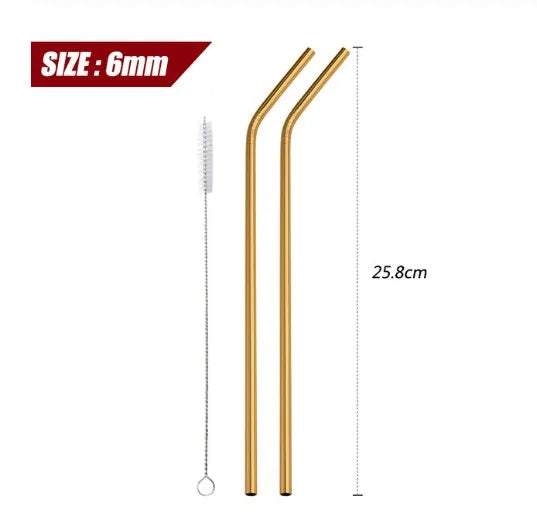 Reusable Stainless Steel Straws - Eco-Friendly Metal Drinking Straws | Rainbow Bent & Straight Set for Cocktails