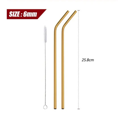 Reusable Stainless Steel Straws - Eco-Friendly Metal Drinking Straws | Rainbow Bent & Straight Set for Cocktails