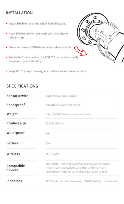 IGPSPORT Cycling Sensors - Speed, Cadence & Heart Rate Monitor for Bike Computers