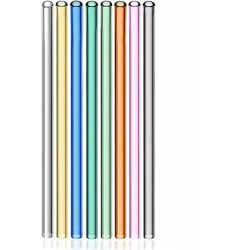 Reusable Glass Straws - Eco-Friendly Multi-Color Drinking Straws | For Smoothies, Milkshakes & Juice with Brush