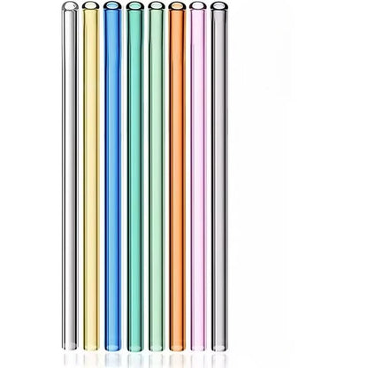 Reusable Glass Straws - Eco-Friendly Multi-Color Drinking Straws | For Smoothies, Milkshakes & Juice with Brush