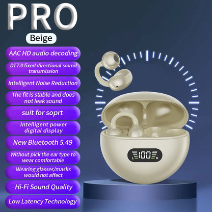 Wireless Ear Clip Headphones - Bluetooth Sports Earbuds with LED Display