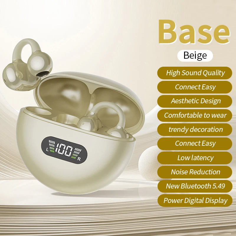 Wireless Ear Clip Headphones - Bluetooth Sports Earbuds with LED Display