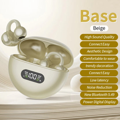 Wireless Ear Clip Headphones - Bluetooth Sports Earbuds with LED Display