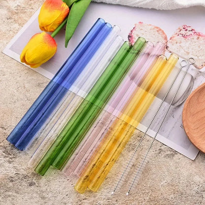 Reusable Glass Straws - Eco-Friendly Multi-Color Drinking Straws | For Smoothies, Milkshakes & Juice with Brush