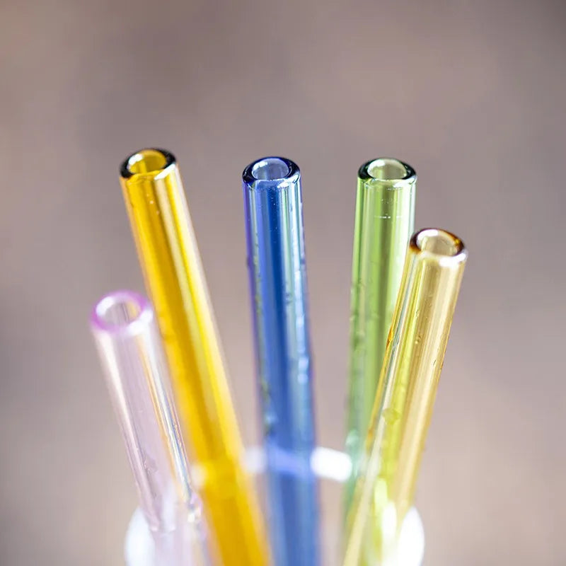 Reusable Glass Straws - Eco-Friendly Multi-Color Drinking Straws | For Smoothies, Milkshakes & Juice with Brush