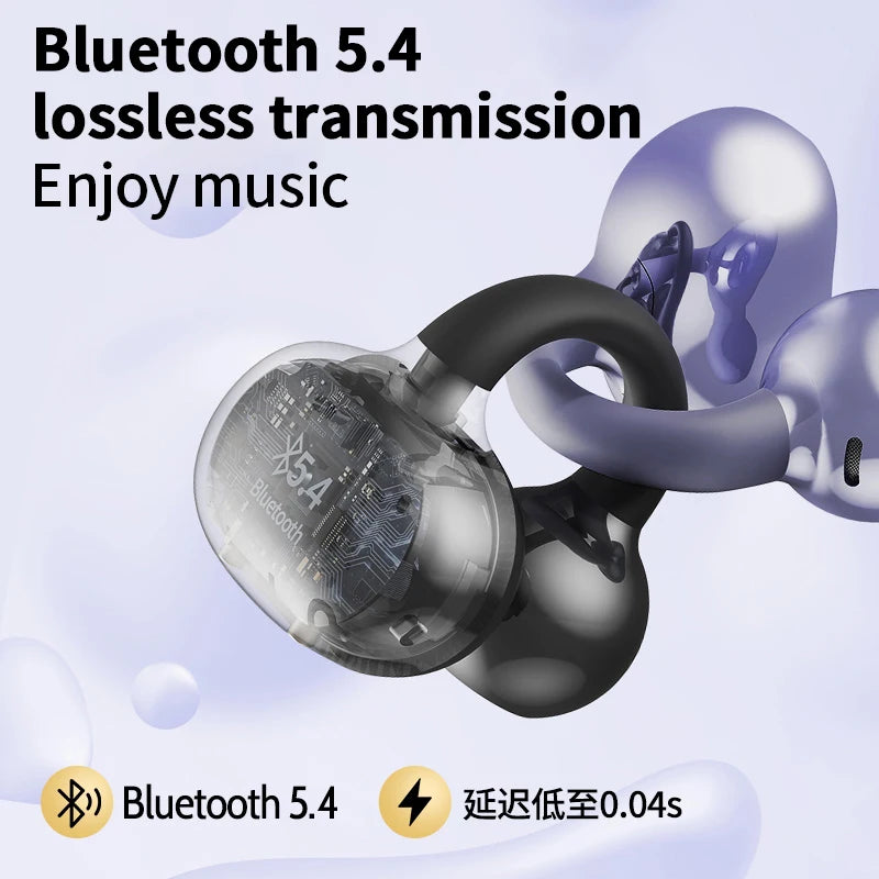Wireless Ear Clip Headphones - Bluetooth Sports Earbuds with LED Display