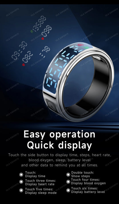 Smart Fitness Ring - Sleep & Heart Rate Monitor with Touch Screen Display