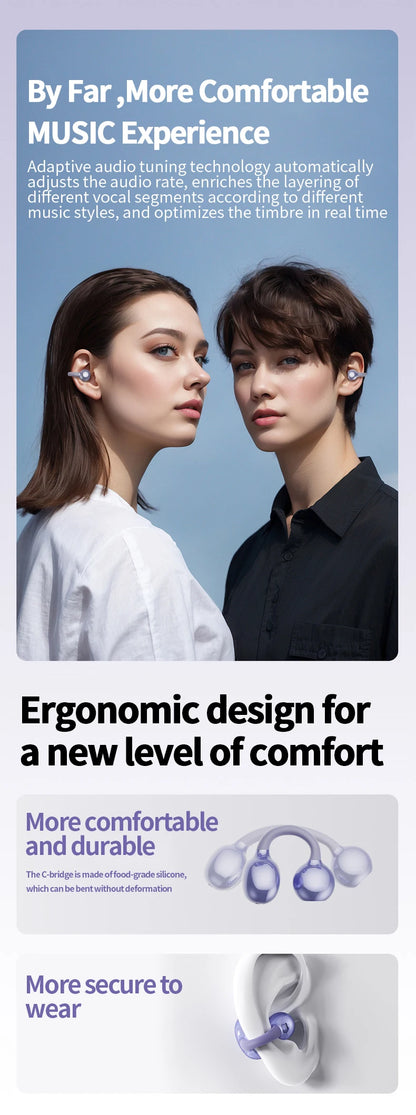 Wireless Ear Clip Headphones - Bluetooth Sports Earbuds with LED Display