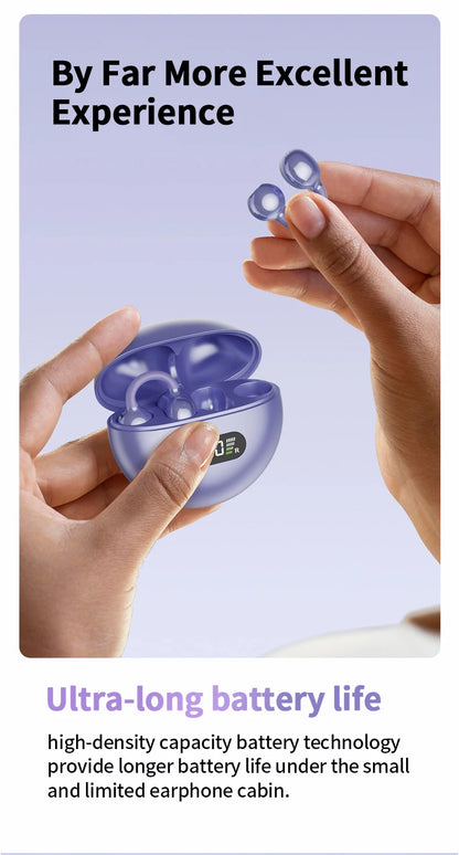 Wireless Ear Clip Headphones - Bluetooth Sports Earbuds with LED Display