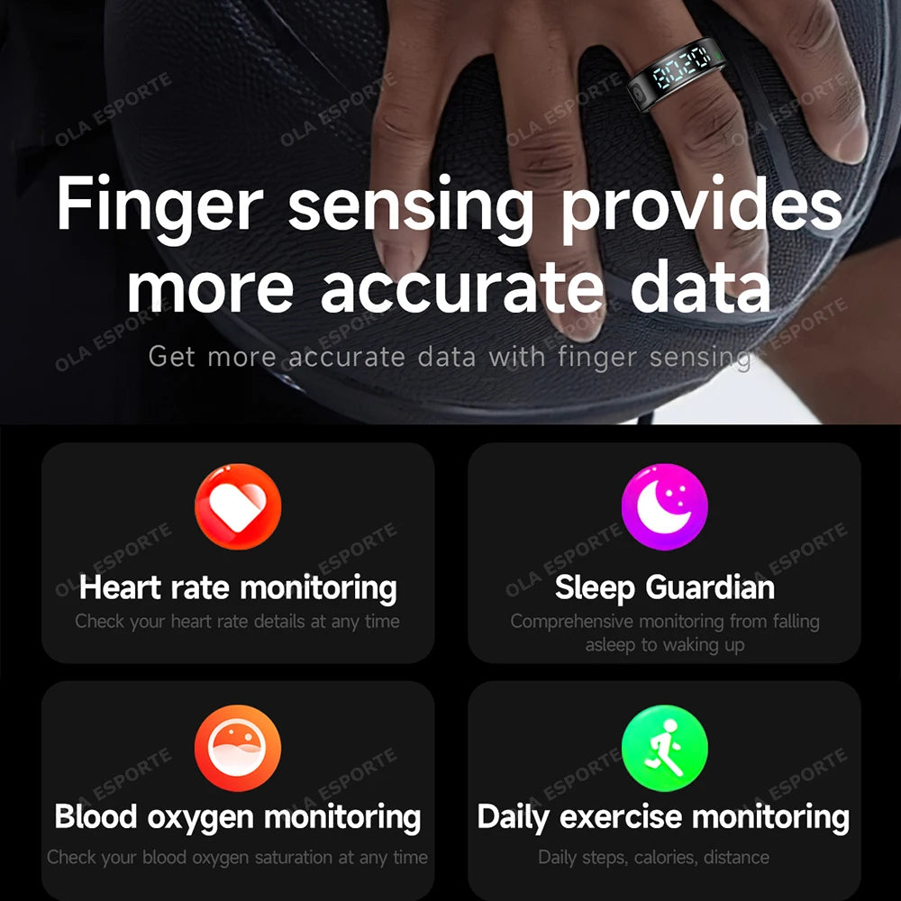 Smart Fitness Ring - Sleep & Heart Rate Monitor with Touch Screen Display
