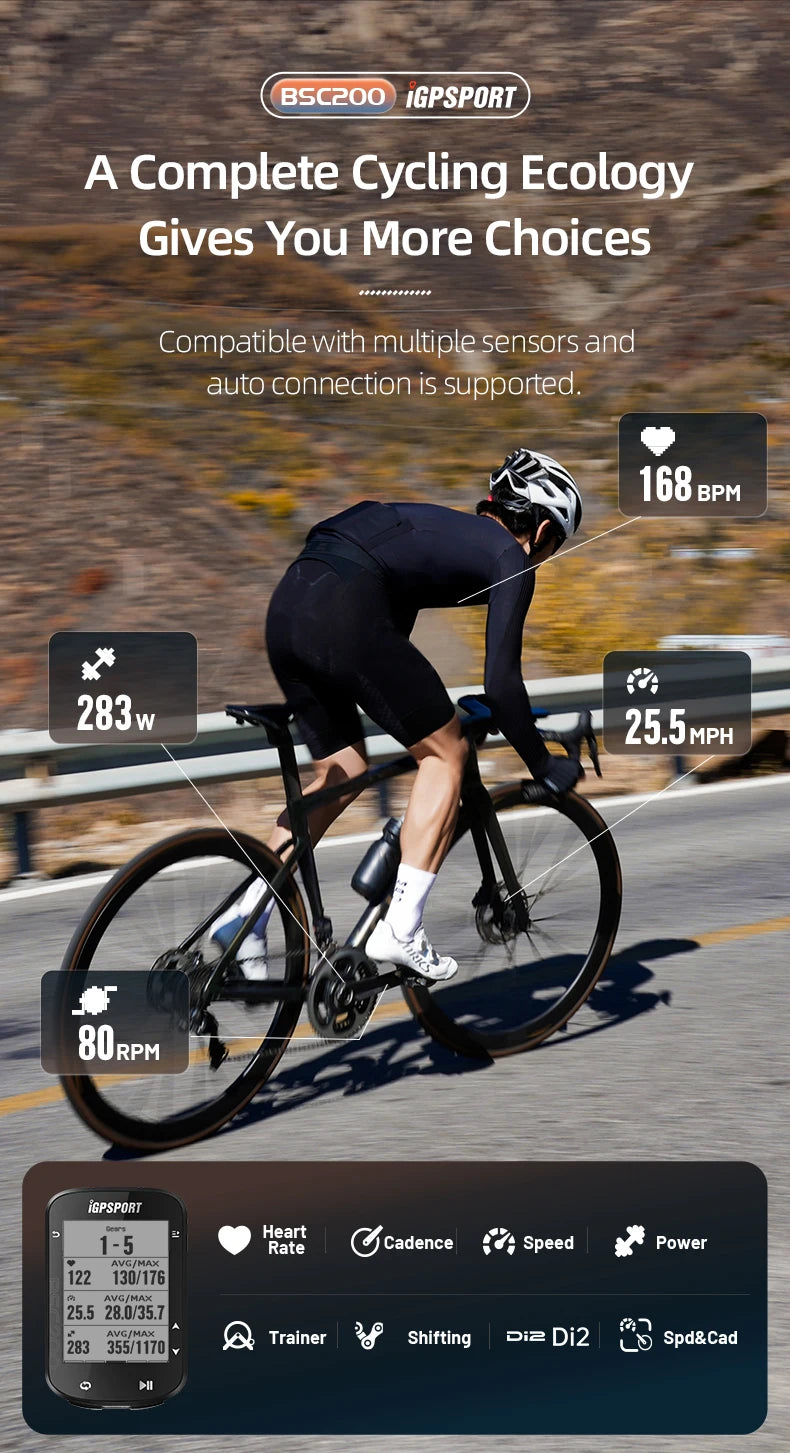 IGPSPORT BSC200 GPS Bike Computer - Wireless Cycling Speedometer with ANT+ & Bluetooth