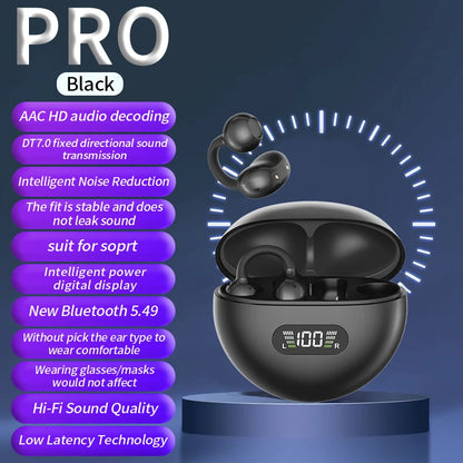 Wireless Ear Clip Headphones - Bluetooth Sports Earbuds with LED Display