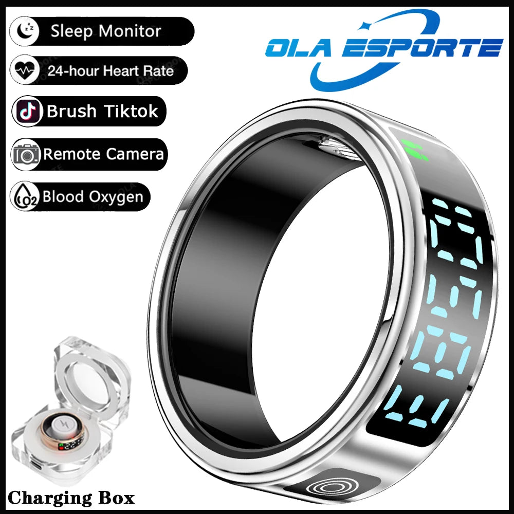 Smart Fitness Ring - Sleep & Heart Rate Monitor with Touch Screen Display