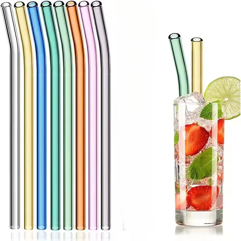 Reusable Glass Straws - Eco-Friendly Multi-Color Drinking Straws | For Smoothies, Milkshakes & Juice with Brush