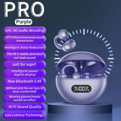 Wireless Ear Clip Headphones - Bluetooth Sports Earbuds with LED Display