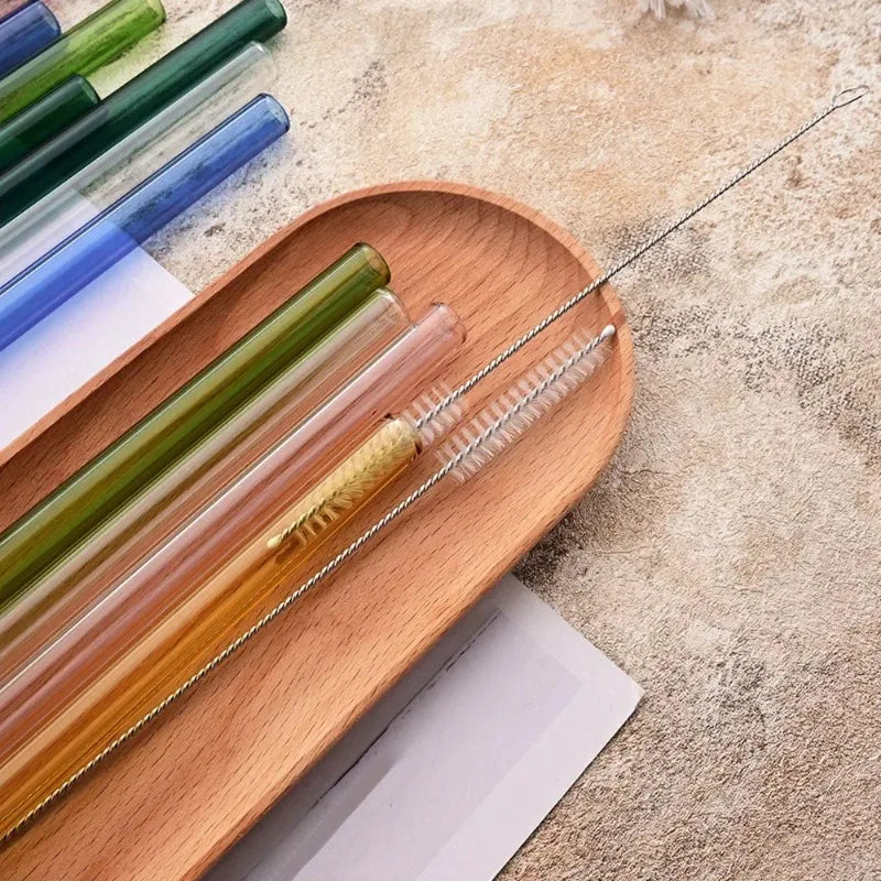 Reusable Glass Straws - Eco-Friendly Multi-Color Drinking Straws | For Smoothies, Milkshakes & Juice with Brush
