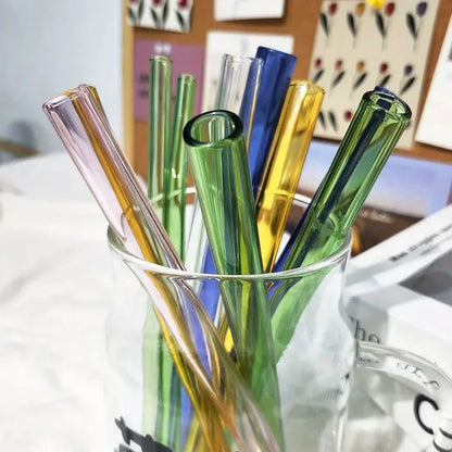 Reusable Glass Straws - Eco-Friendly Multi-Color Drinking Straws | For Smoothies, Milkshakes & Juice with Brush
