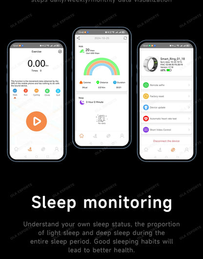 Smart Fitness Ring - Sleep & Heart Rate Monitor with Touch Screen Display
