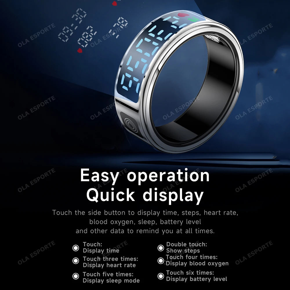Smart Fitness Ring - Sleep & Heart Rate Monitor with Touch Screen Display