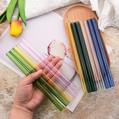 Reusable Glass Straws - Eco-Friendly Multi-Color Drinking Straws | For Smoothies, Milkshakes & Juice with Brush