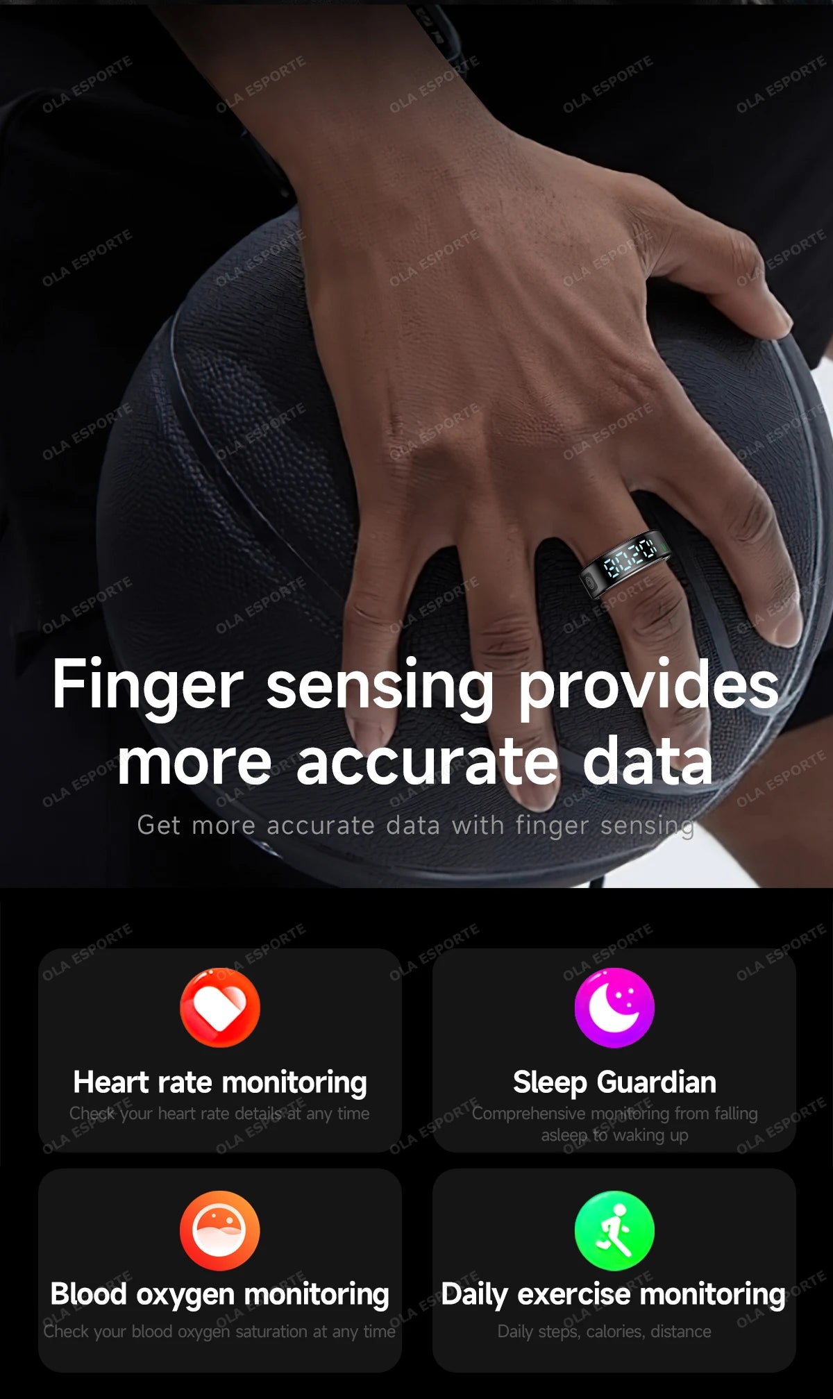 Smart Fitness Ring - Sleep & Heart Rate Monitor with Touch Screen Display