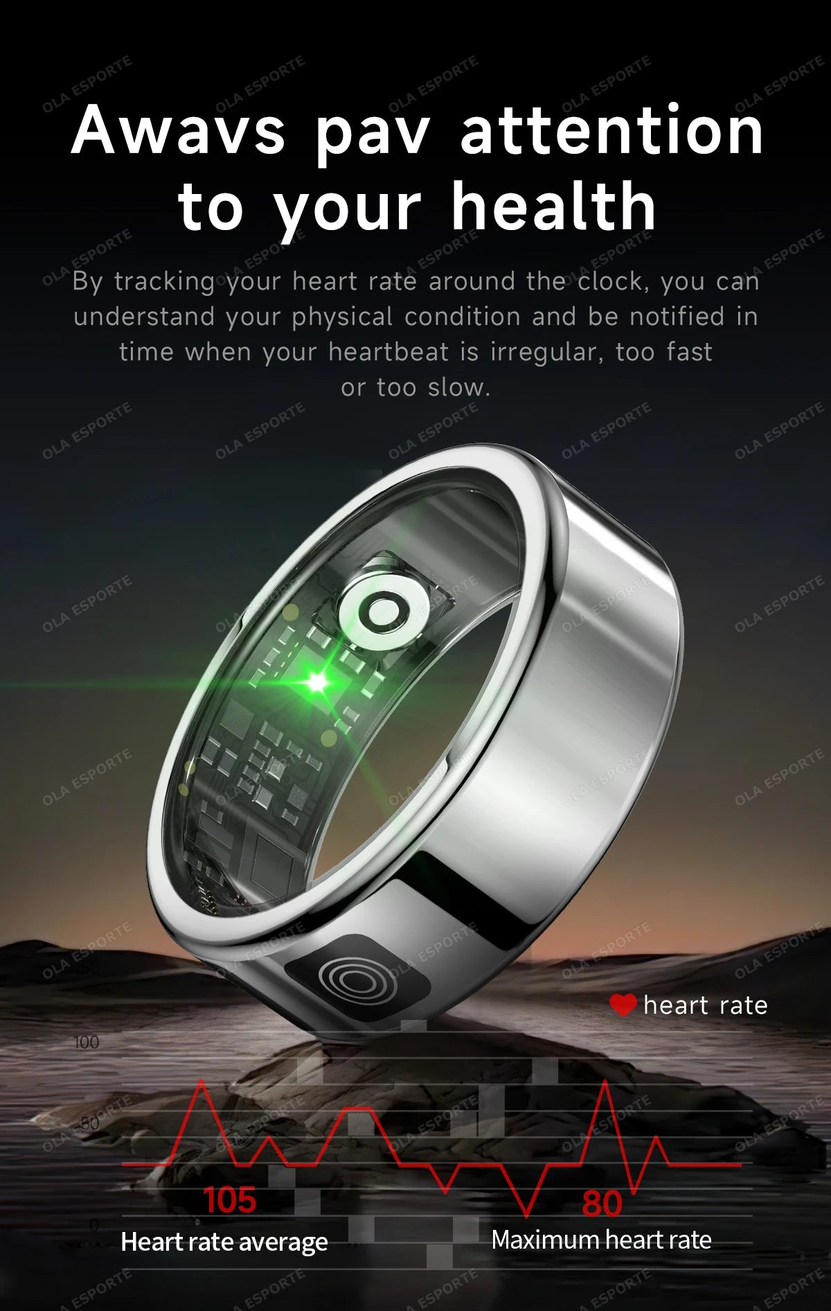 Smart Fitness Ring - Sleep & Heart Rate Monitor with Touch Screen Display