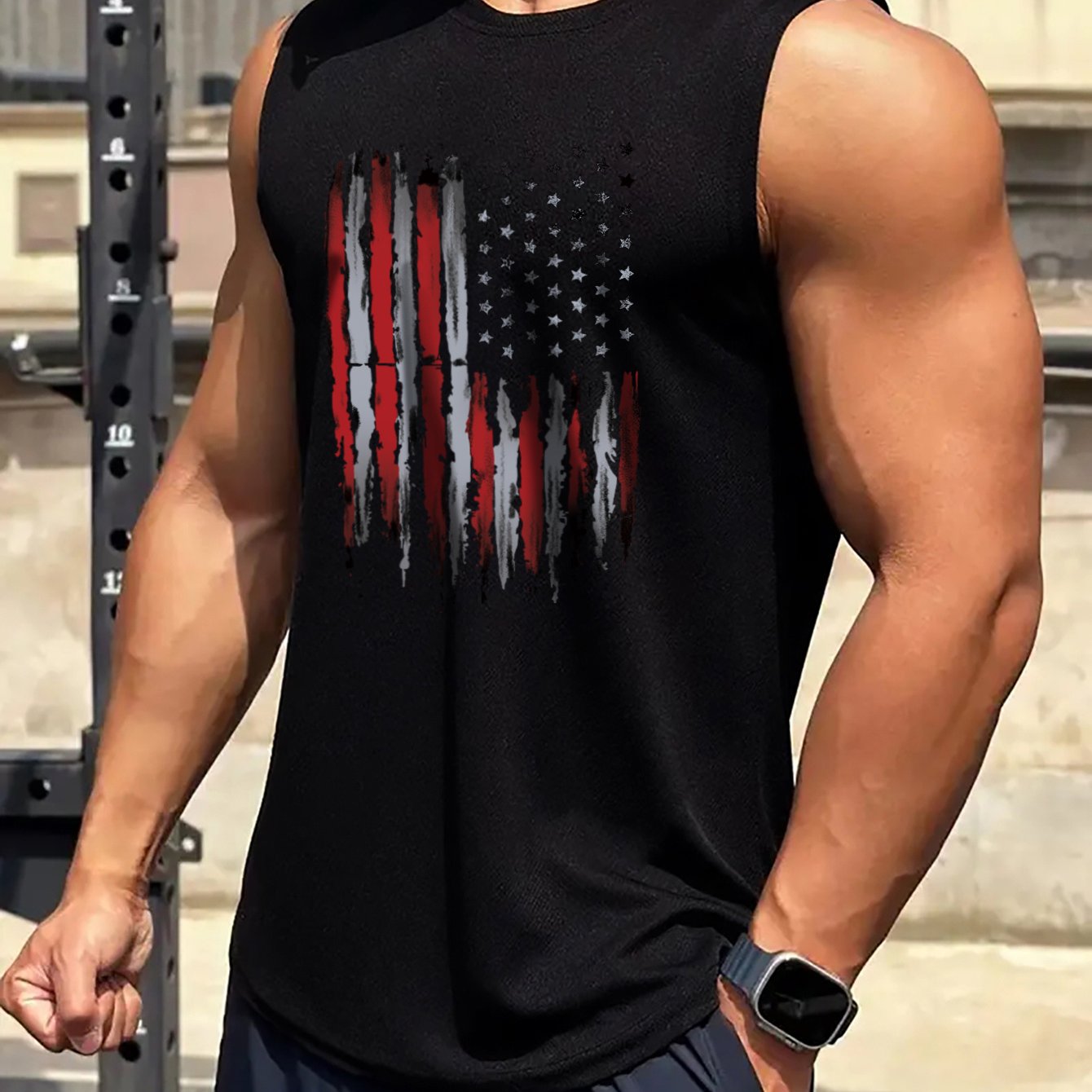 Men's American Flag Tank Top - 100% Cotton Patriotic Gym Vest