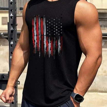 Men's American Flag Tank Top - 100% Cotton Patriotic Gym Vest