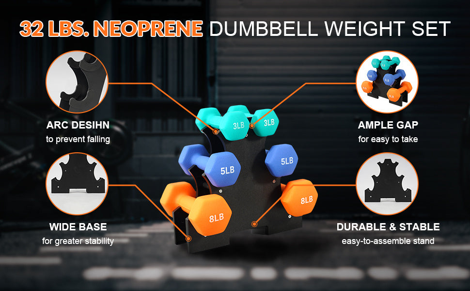 Professional Dumbbell Set with Storage Rack - Neoprene Hex Weights for Home Gym
