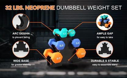 Professional Dumbbell Set with Storage Rack - Neoprene Hex Weights for Home Gym