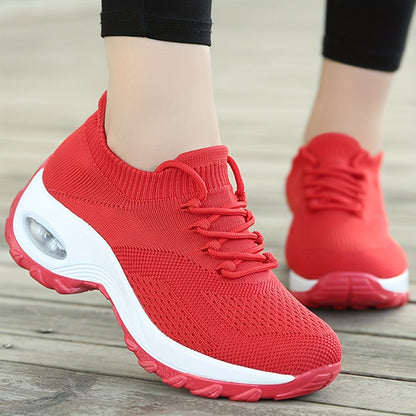 Women's Breathable Knit Chunky Sneakers - Casual Low Top Sport Shoes