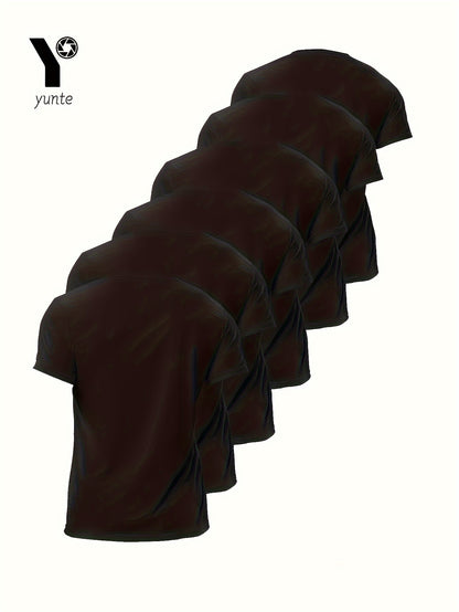 Men's 6-pack Set Of Solid Color Crew Neck And Short Sleeve T-shirt, Quick Dry And Breathable Tees For Men, Lightweight And Comfy Tops For Summer Fitness Training And Gym Wear