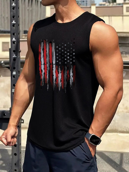 Men's American Flag Tank Top - 100% Cotton Patriotic Gym Vest