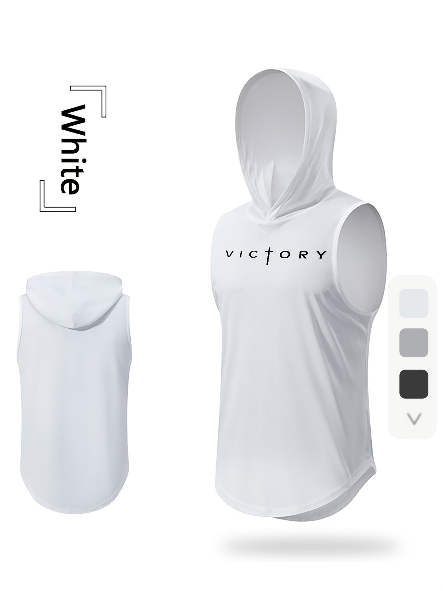 Men's Athletic Tank Top - Victory Print Hooded Gym Vest