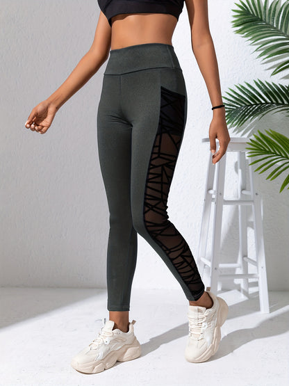 Women's High Waist Slimming Leggings - Mesh Panel Yoga Pants with Pockets