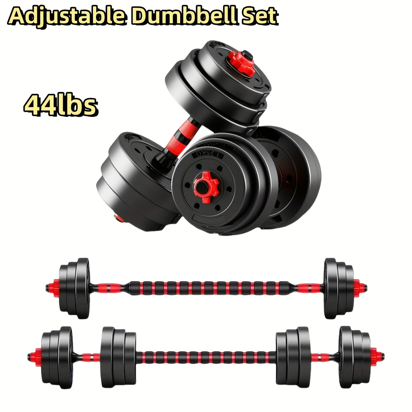 Adjustable Dumbbell Set 44lbs - 3-in-1 Quick-Change Home Gym Weights