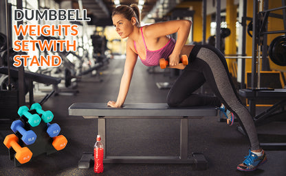 Professional Dumbbell Set with Storage Rack - Neoprene Hex Weights for Home Gym