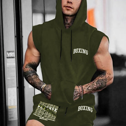 Men's Boxing 2-Piece Sports Set - Hooded Vest & Shorts